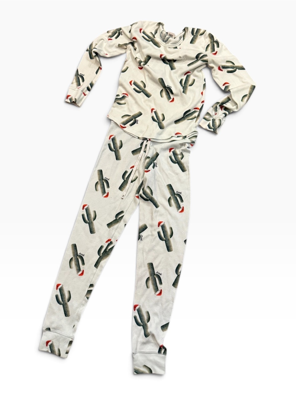 Victoria's Secret Pink White Green Size M Cactus Print Pajama Set